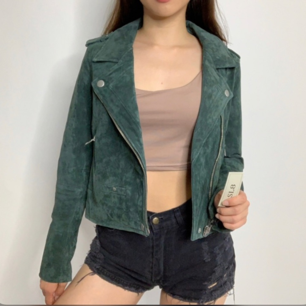 SL8 Blank NYC Dark Green Suede Moto Jacket Size Large